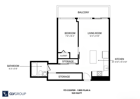 Floor plan for 1 bed, 1 bath, 1 sqft